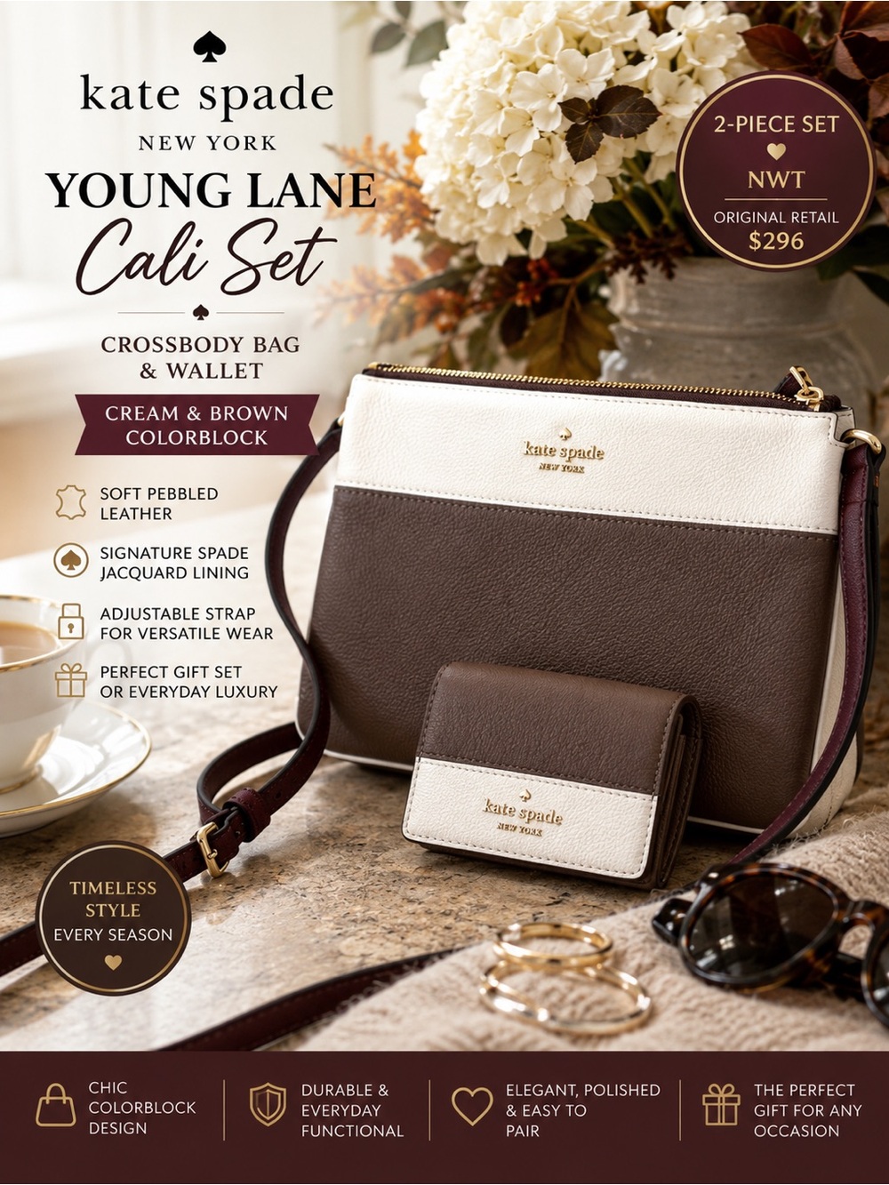 Kate Spade Young Lane Cali Color Block Set |Crossbody Bag & Wallet NWT $296 MSRP